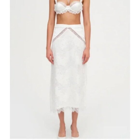 For Love & Lemons Eyelash Allira Lace Midi Skirt in White - Picture 2 of 4
